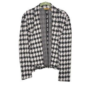 Valerie Stevens Open Front Cardigan Women XL Houndstooth Black Gray